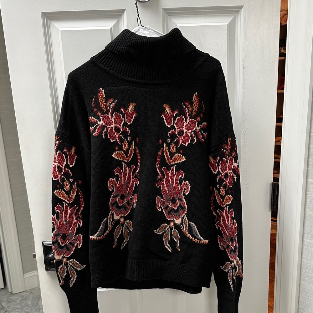 Sundance Black Floral Turtleneck Sweater